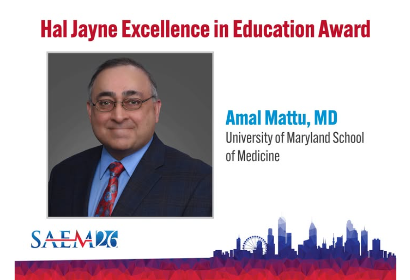 Slide Deck announcing Amal Mattu, MD as winner of the Hal Jayne Excellence in Education Award